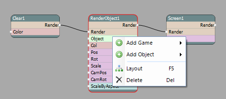 Scene node menu